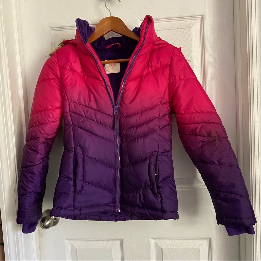 SO girls winter jacket 14 pink and purple puffer
